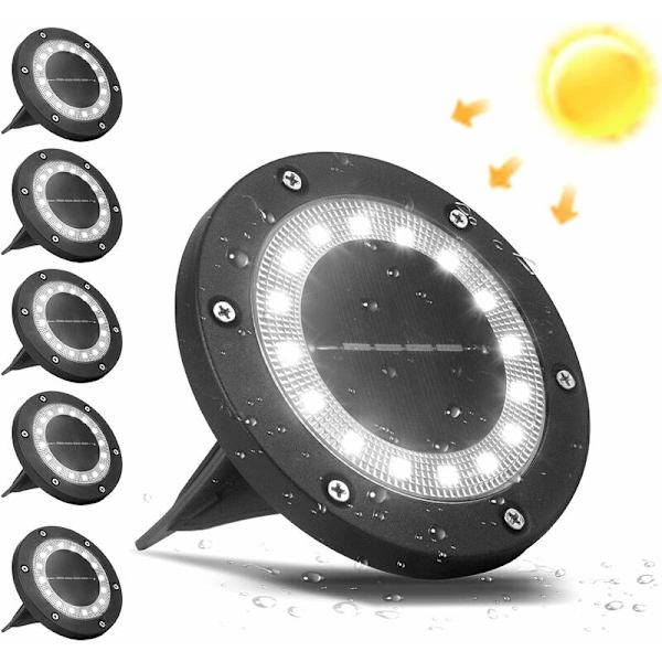 Sæt med 6 forsænkede solspotlights 16 LED'er udendørs solcellelampe have, IP65 vandtæt soljordlampe koldt hvid til stibelysning terrasse gårdhave