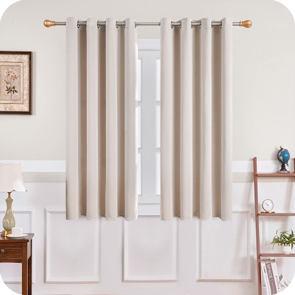 Termisk Isoleret Lysdæmpende Gardin 140x160 cm Kort Beige Små Vinduegardiner Indvendig til Stue Soveværelse Sæt af 2 med Øjer