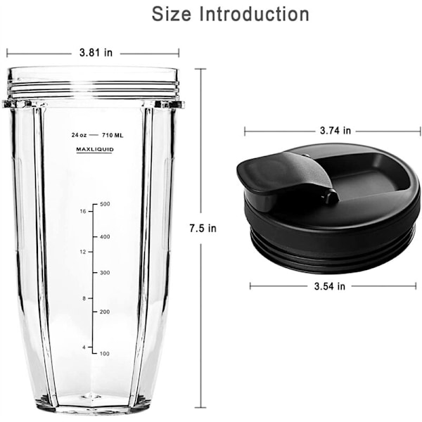 24 Oz Begerblender-Reservedeler med Tettende Lopp og Rengjøringsbørste Kompatibel med Auto IQ Blender