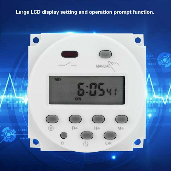 12V Mini LCD Digitaalinen LCD Virta Viikoittainen Ajastin Relekytkin Digitaalinen Ajastin Virta-Ajastin Ohjaus Vedenpitävällä Kannella (Valkoinen)
