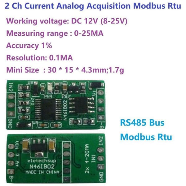 DC 12V 4-20MA Virta-analogiamoduuli ADC RS485 Modbus RTU -kortti