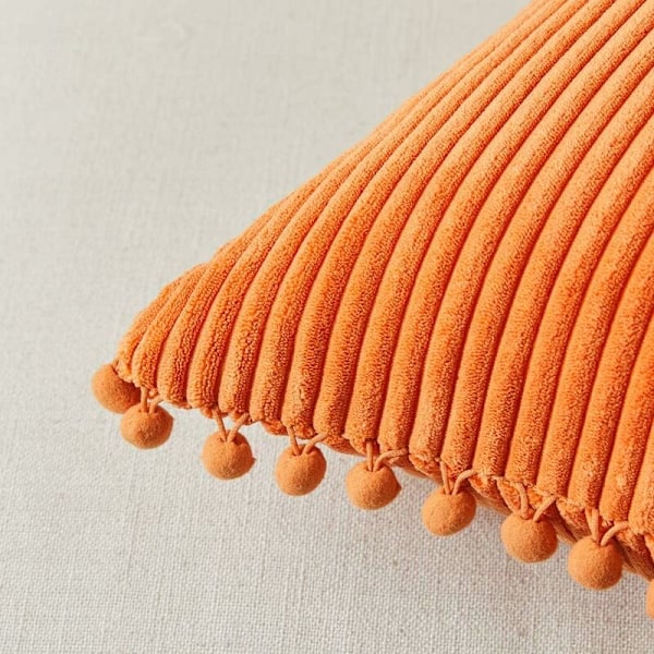 Pakke med 2 Dekorative Lændepuder Betræk med Pomponer, Blød Corduroy Solid Rektangulær Pudebetræk Sæt til Sofa Stue Soveværelse Bil