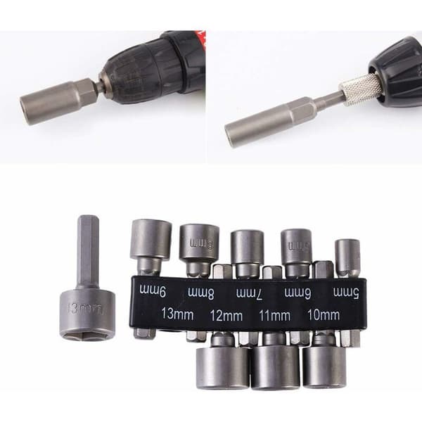 Skrutrekkerbitsholder 9 stk 5-13 mm Imperial Socket Drill Bit Set med slagmutter for 1/4\" Hex Shank Drill