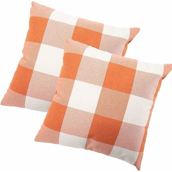 Set med 2 Kuddfodral i Bomull och Linne, Geometrisk Gitter, Dekoration för Soffa, Hem, Vardagsrum, Sovrum 55x55cm, Orange