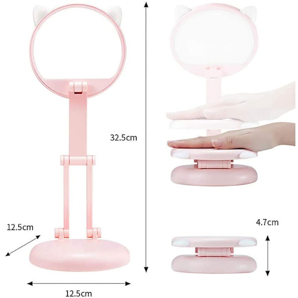 Skrivbordslampa för barnflicka, små rosa LED-ringlampor för hemmakontor, bärbar hopfällbar skrivbordslampa med USB-laddning 4800 MAh
