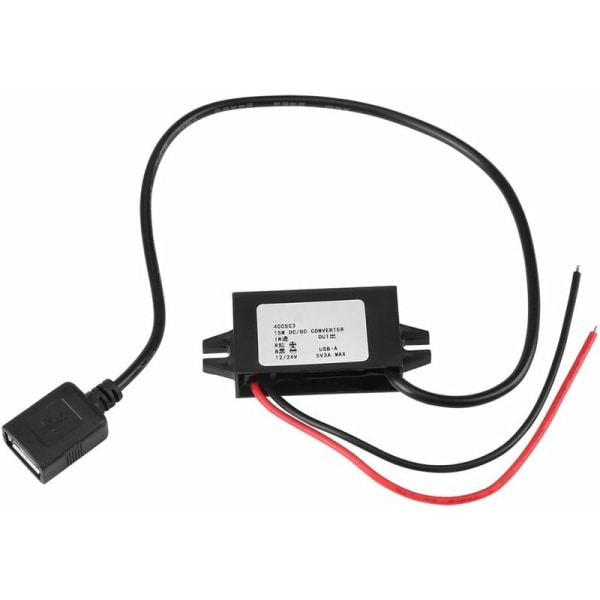 DC-DC Step Down Adapter 12V/24V til USB 5V 3A Konverter Vanntett Konverterkabel Konvertere