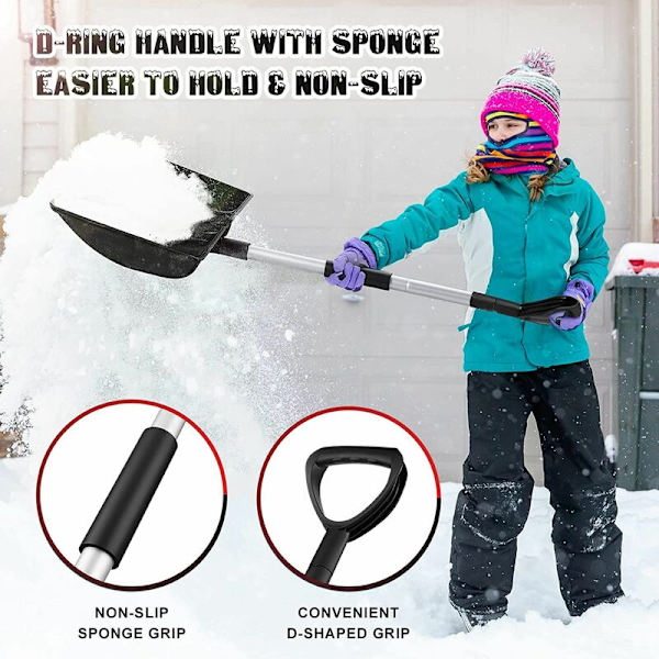 Stor Bærbar Snøskuffe for Oppkjørsel Snøskuffe med Aluminiums Skaft og Blad Snørydding