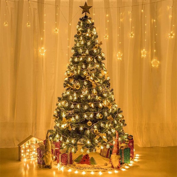 Snefnug Vindue, 4m 96 LED Gardinlys Julelys med 8 Blinktilstande, LED Snefnug Lysstreng, LED Gardinlys til Jul
