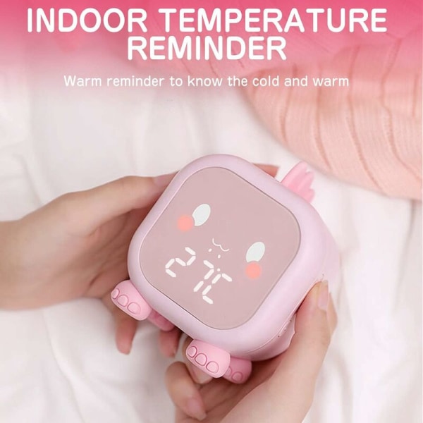 Børnevækkeur, Dag/Nat Lys Farver Bordlampe, Nattelys og Musik Påmindelse, Tid og Indendørs Temperatur Display-Pink-