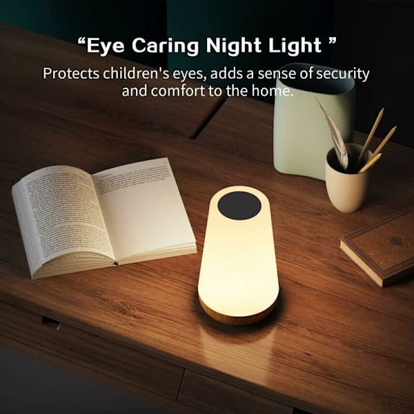 LED nattlys, sengelampe, fargerik berøringsnattlampe, fjernkontroll, oppladbar med justerbar lysstyrke, for soverom, barnerom og