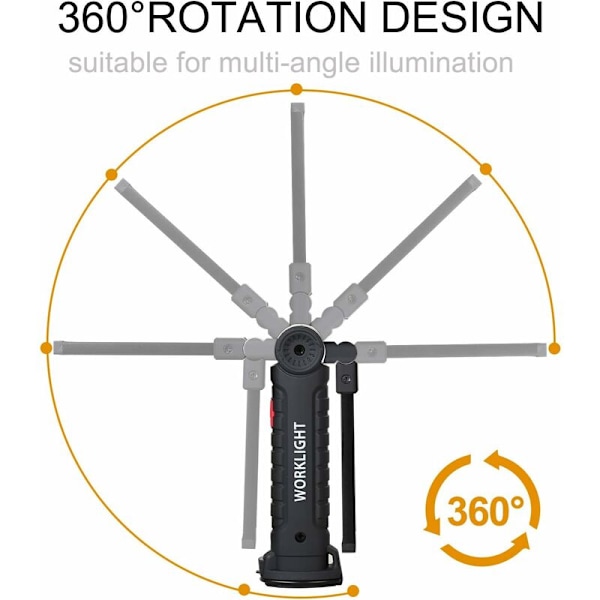 2 x COB Arbejdslys Genopladelig LED Håndholdt Lampe COB Værkstedslampe Lommelygte LED Håndholdt Arbejdslys med Magnetisk Base Inspektionslampe til