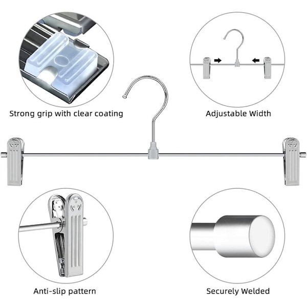 Buksestativer, Skørtestativer med Klips, Pladsbesparende, Justerbare Klipsstativer, Buksestativer, Pakke med 10