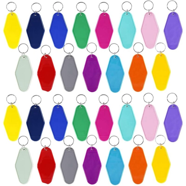 30Pcs Colorful Blank Motel Keychains, Plastic Diamond Motel Keychains for DIY Crafts Accessories Keychain Decorations
