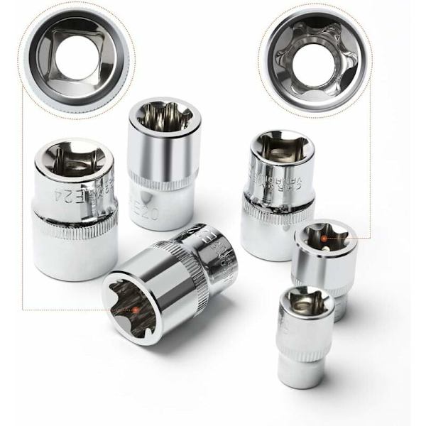 DENUOTOP 14-osainen Tähtimallinen Torx-hylsysarja E-tyypin ratkeassa I Hylsysarjan profiili E (Ulkoinen Torx) E4 - E24-DENUOTOP