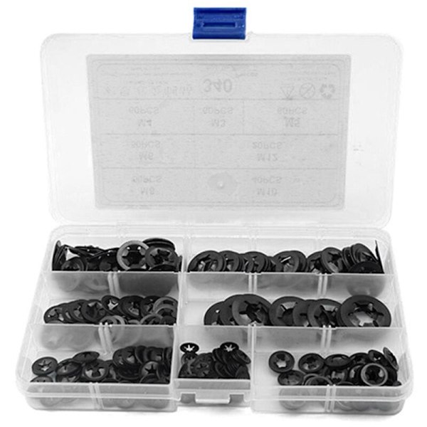 340PCS M3M4M M6M8M10M12 Hullhullemutter Ringbjørn Klips 65 Mn Stål Stjerne Lås Låseskive Assortert Sett