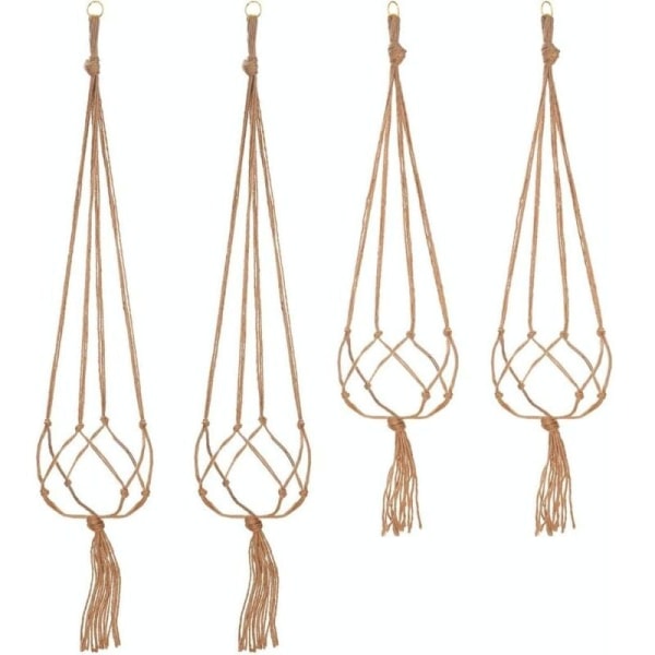 Sæt med 4 hængende reb plante macrame potteholder hængende planteophæng indendørs udendørs havedekoration med - 2 stk 105 cm og 2 stk 90 cm, 4 fe