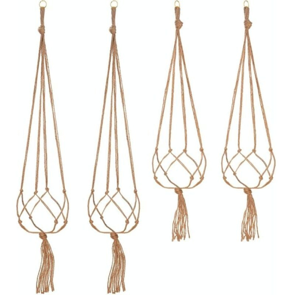 Set med 4 hängande repväxt Macrame krukhållare Hängande växtupphängning Inomhus Utomhus Trädgårdsdekoration med - 2 stycken 105 cm och 2 stycken 90 cm, 4 fe