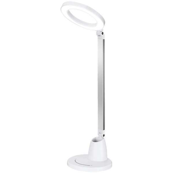 LED-skrivebordslampe, øjenbordlamper, dæmpbar skrivebordslampe med USB-opladningsport, 7 lysstyrkeniveauer, trykkontrol, hvid, 9W