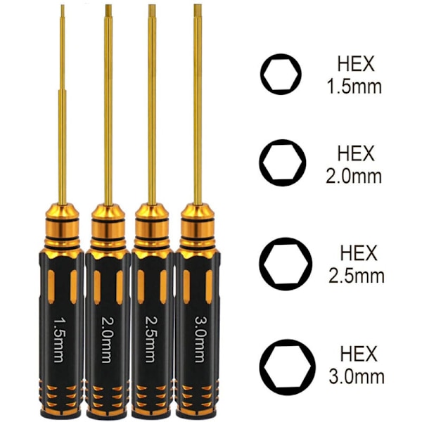 4 stk Fjernkontroll Hex Nøkkelhode Mutter Reparasjonsverktøysett for Helikopter Bil FPV Drone (1,5/2,0 2,5 3,0 mm)