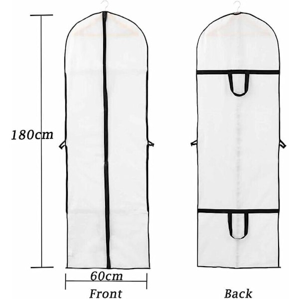 Bröllopsklänningsöverdrag 60x180cm Långt klädskydd för brud och brudtärna Klänning Dammsäker Vattentät Mal Fukt Vikbar och Bärbar Bilateral Zi