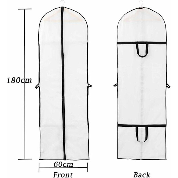 Hääpukupeite 60x180cm Pitkä Vaatepeite Morsiamen ja Neitovieraspuvun Pölyltä Suojattu Vedenpitävä Koit Suojattu Kosteutta Kestävä Taitettava ja Kannettava Kaksipuolinen Vetoketju