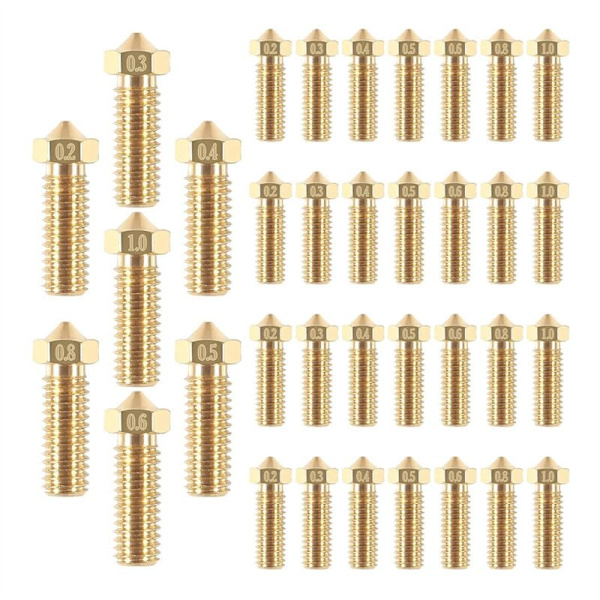 35 stk. messingdyse-sæt 0,2 mm 0,3 mm 0,4 mm 0,5 mm 0,6 mm 0,8 mm 1,0 mm 3D-printerdyse ekstra ekstruderdyse M6