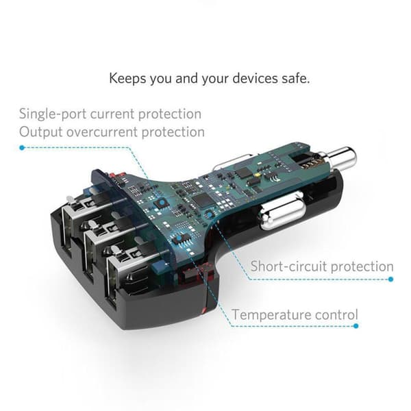 Qc 3.0 + 2.4A 3 USB-porter Bil Ladeadapter Smart Lading for Mobiltelefon (Svart)