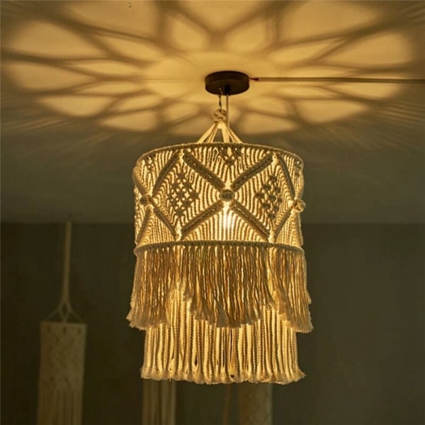 2X Håndlavet Vægtæppe Macrame Lampskærm Boho Dekoration Håndværk Kvaster Vægtæppe Baggrund Hovedgavl Væghængende Dekoration