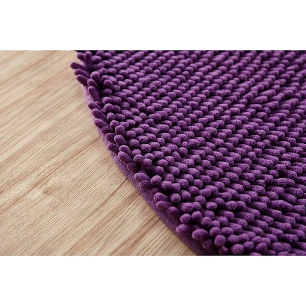 Halvcirkel bademåtte, blød absorberende chenille fuzzy badekar måtte skridsikker tæpper halv måne bademåtte til badekar maskinvaskbar -Lilla-40 x 60-