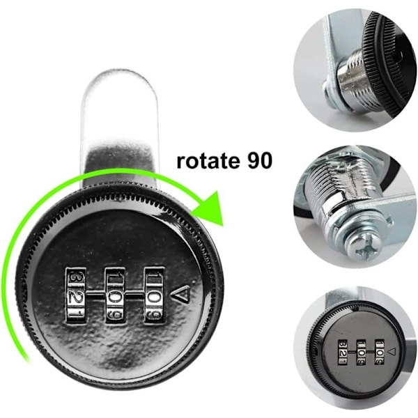 Kombinationsslås, 3-siffrigt kodlås, svart zinklegering kodat säkerhetslås, pass zinklegeringsnyckelfritt kamlås för skåp, låda, dörr (30 mm)