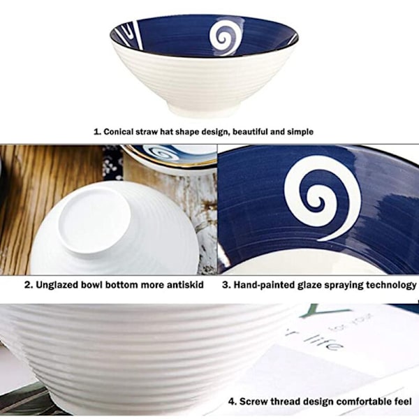 Japansk Keramisk Ramen Set, 6 Delar Keramisk Ramen Nudelsoppa Set med Sked och Matchande Ätpinnar