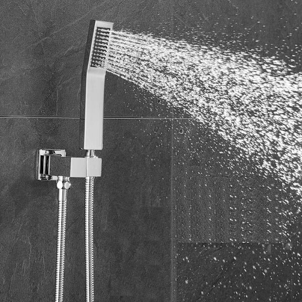 Brusesæt med håndbruser og slange 1,5M, Håndbruser i fuld kobber Universal Højtryk med 1 Spraytilstande til lavt vandtryk (Kvadratisk)