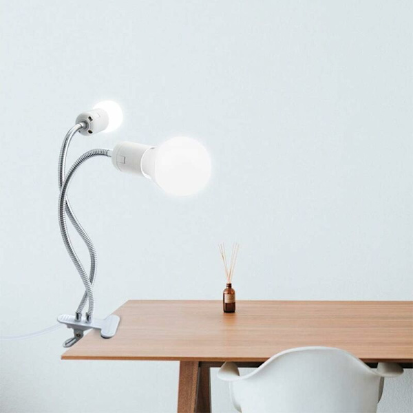 Klemmeholder med 2 E27-sokler med bryter 360 graders svanehals bordlampe klipsbase (1 stk) HIASDFLS