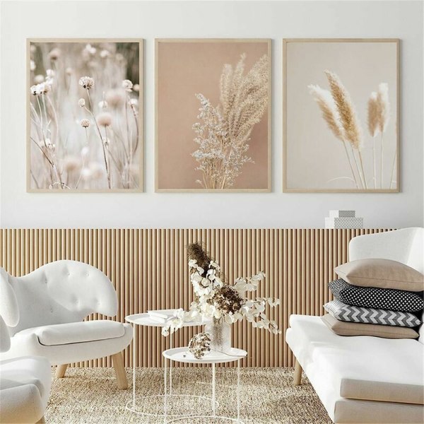 Sæt med 3 Premium-plakater - Reed Pampas - til stue eller soveværelse - Uden ramme (30 x 40 cm), Sunny