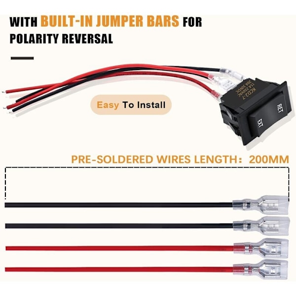 12V 3-posisjons polaritetsomvendingsbryter Momentan DC-motorstyring DPDT 4-pin (PÅ)-Av-(PÅ) 20A RV-bryter for 5. hjul tunget tilhenger KCD2-7-223-4