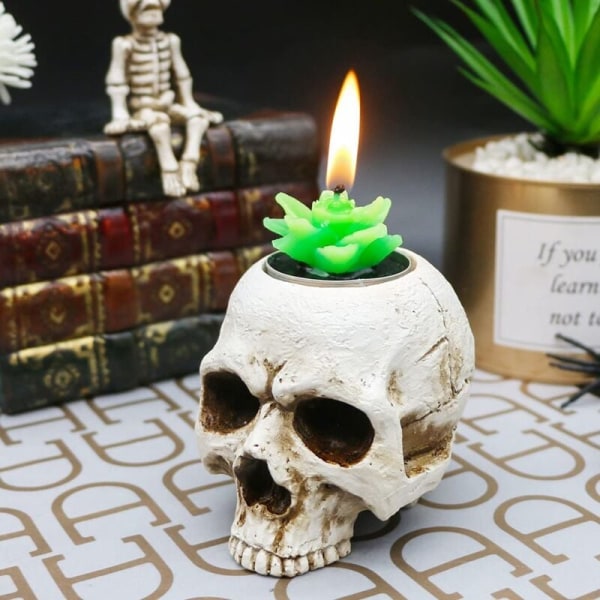 Hodeskalle Lysestake - Gotisk Skur Tårer Menneskelig Hodeskalle Tealight Lysestake Nyhet Hodeskalle Bein Lysestake Halloween Svart