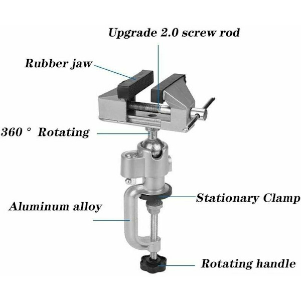 Bänkbåge i Aluminiumlegering, 360° Rotationsbar, Universalklämma, Verktyg