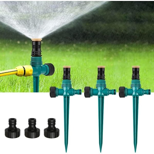 3 stycken trädgårdssprinkler, 360° roterande automatisk sprinkler, justerbar gräsbevattning Vattenspruta Bevattningssystem för trädgård Gräsmatta Växter Grönsaker