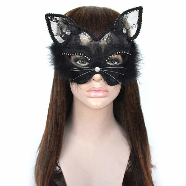 Venetsian naamiaisnaamio Ylellinen musta kissan pitsinen naamio hienolle pukeutumiselle jouluhalloween-asu tytöille naisille