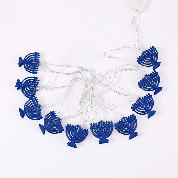 LED-lyssnor til Hanukkah-dekoration, farverige lys, batteridrevne modeller, lysestager 9 (stjernebillede), (1,65 m)