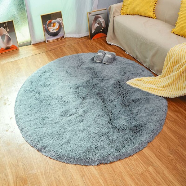 Modern vardagsrumsmatta, supermjuk rund sovrumsmatta fluffig sammetsfluffig inomhusmatta mjuk långhårig dekorativ stolskudde soffkudde (grå, 120