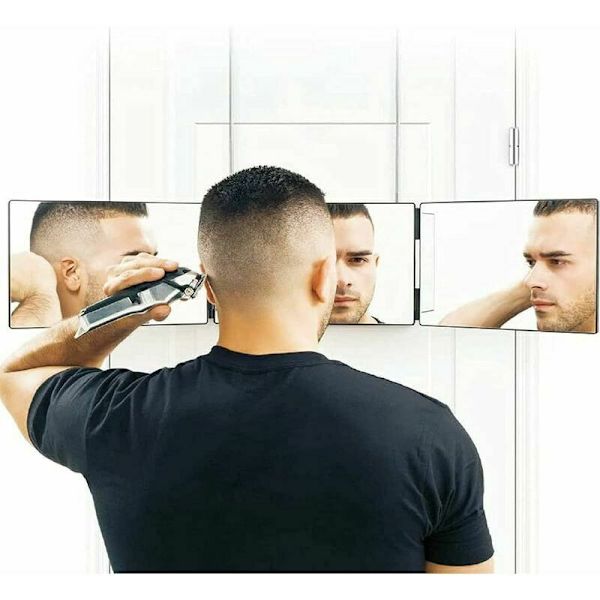 Væg Spejl 180Ḟ Spejl, Selvklippet Spejl 3 Sider, Se Baghovedet, 3020cm3, Til Hårklipning, Styling, Barbering, Bærbare Stativer, Håndfri og Annonce