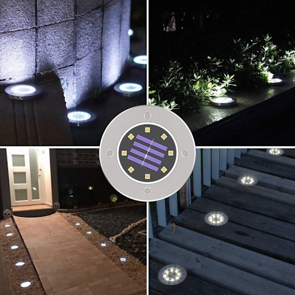 Sollampa för utomhus, kallvit 6000K, 4-pack, vattentät IP65, solcellsdriven, infälld, för gångväg, trädgård, uteplats, gräsmatta - RWLighting Utomhusbelysning Sol