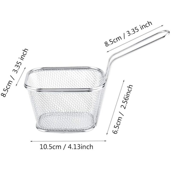 Pommes frites-kurver, 1 stk Mini kurv i rustfritt stål med håndtak for pommes frites, chips, reker, poteter.