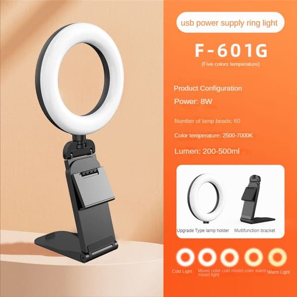Selfie Ring Light til bærbar computer, skrivebordslampe, videokonferencebelysningssæt med stativ, telefonholderklemme