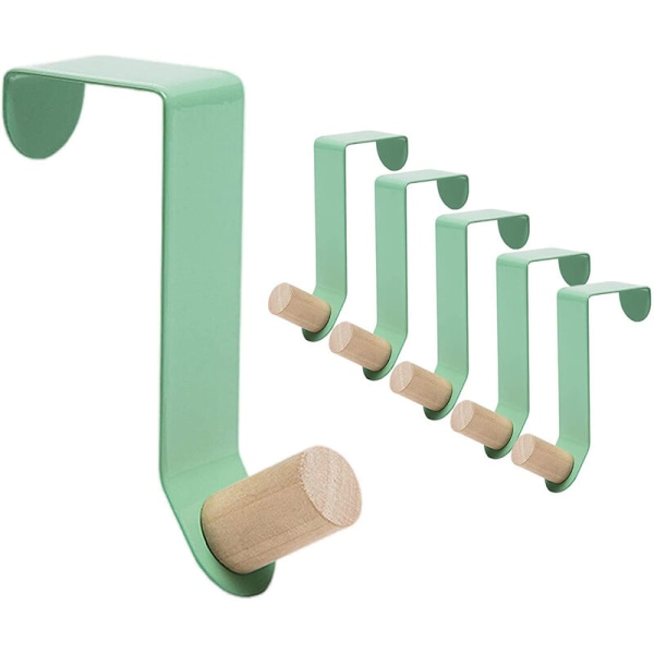 Pack of 6 Over the Door Hooks for Towel Racks for Hangers Heavy Duty Metal Hooks for Hanging Coats, Bags, Keys (Green)