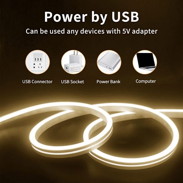 5V LED-remsa med låg spänning, superljus, flexibel, USB-driven, neon, silikon, mjuk ljusremsa, USB-blå, 2 meter