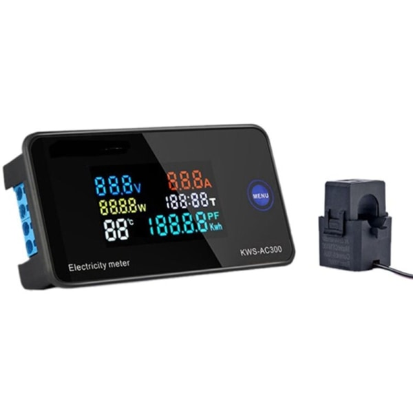AC Voltmeter 50-300V Ammeter KWS Powers Energy Meter LED Digital Wattmeter AC Electric Meter (Med Split Transformer)