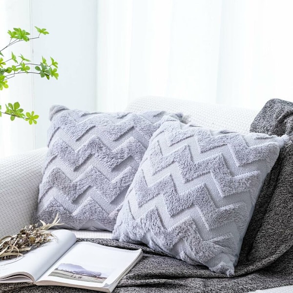 4 kpl Faux Wool ja Sametti Tyynynpäälliset, Pehmeä Plush Koristetyynynpäällinen Aaltokuviolla, Vaaleanpunainen, 45x45CM