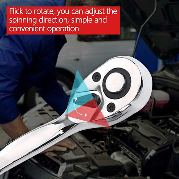 Quick Drive 3/8\", Käännettävä räikkä Ammattimainen korkealaatuinen räikkäavain työkalu pehmustetulla lukituskahvalla-